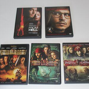 Lot of 5 Johnny Depp DVD's , Pirates of the Caribbean, Secret Window, From Hell